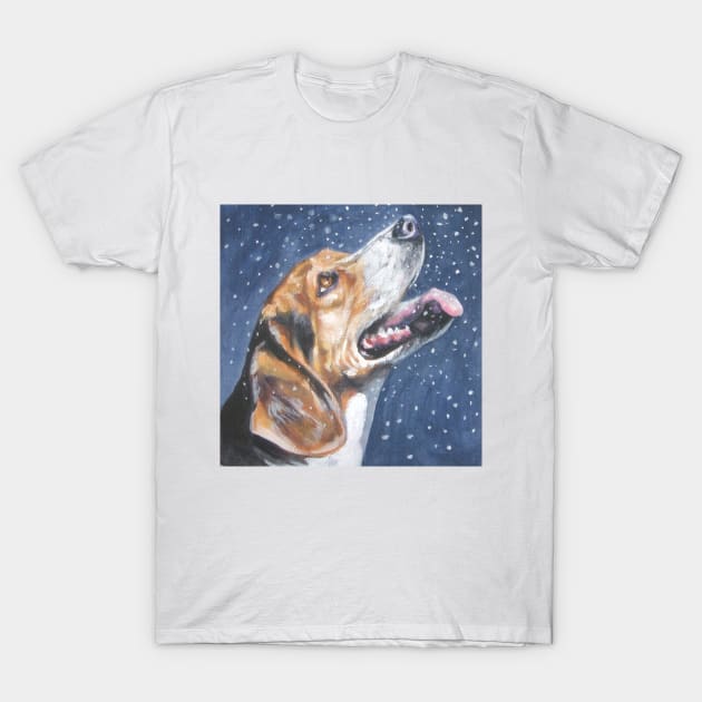 Beagle Christmas Fine Art Painting T-Shirt by LASHEPARD